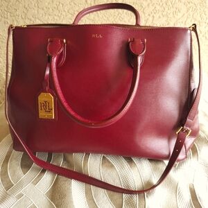 Ralph Lauren Burgundy Leather Tote Bag